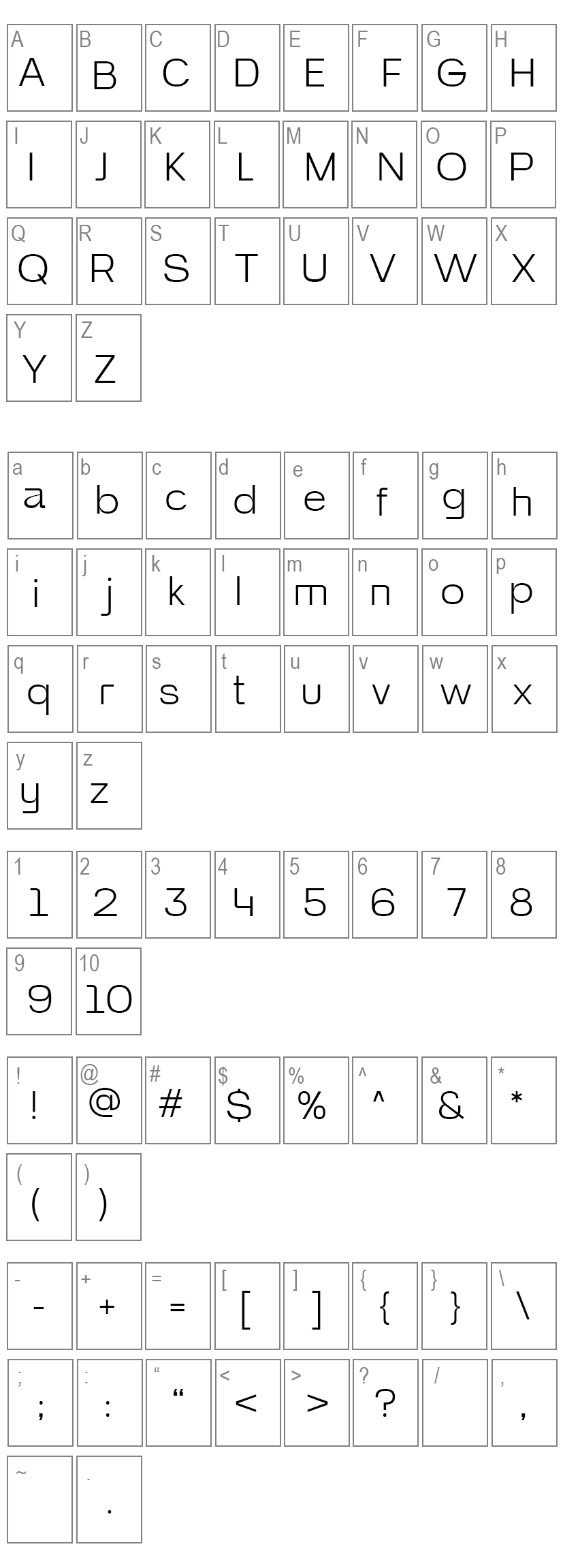 Capian Font Characters Map