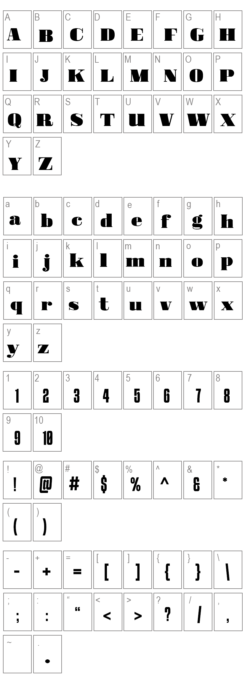 Foerte Font Characters Map