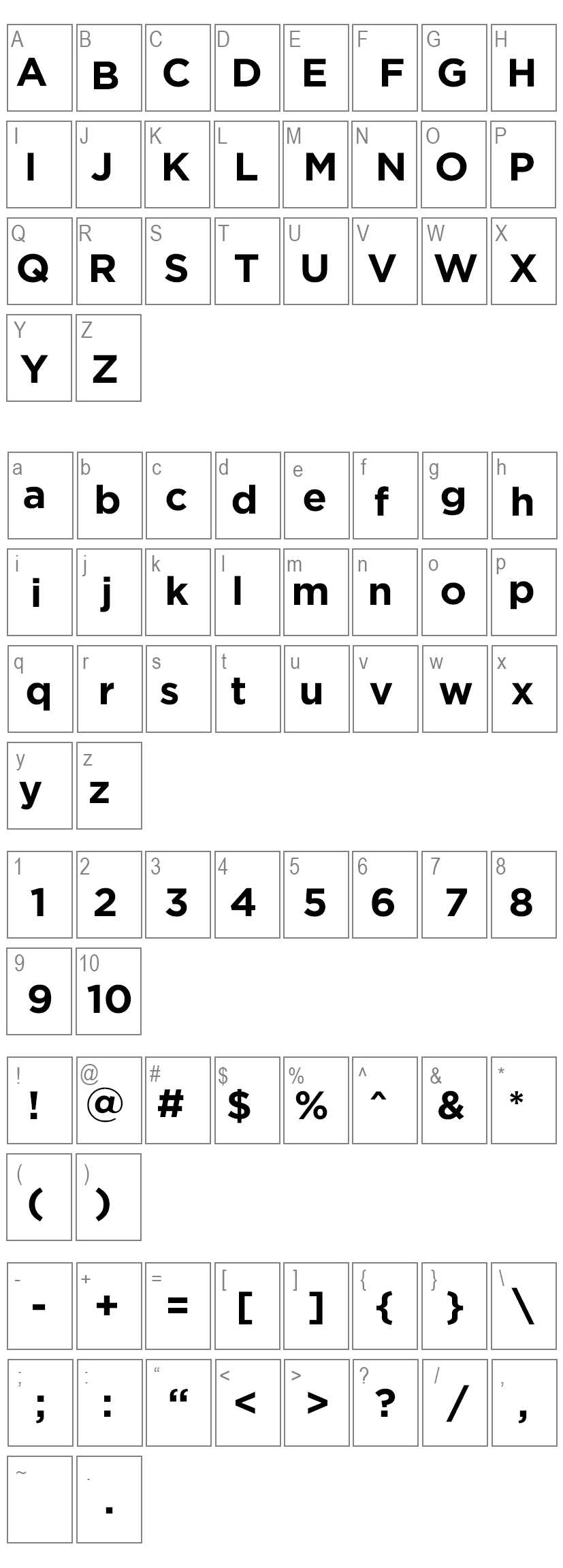 Gotham Font Family Characters Map