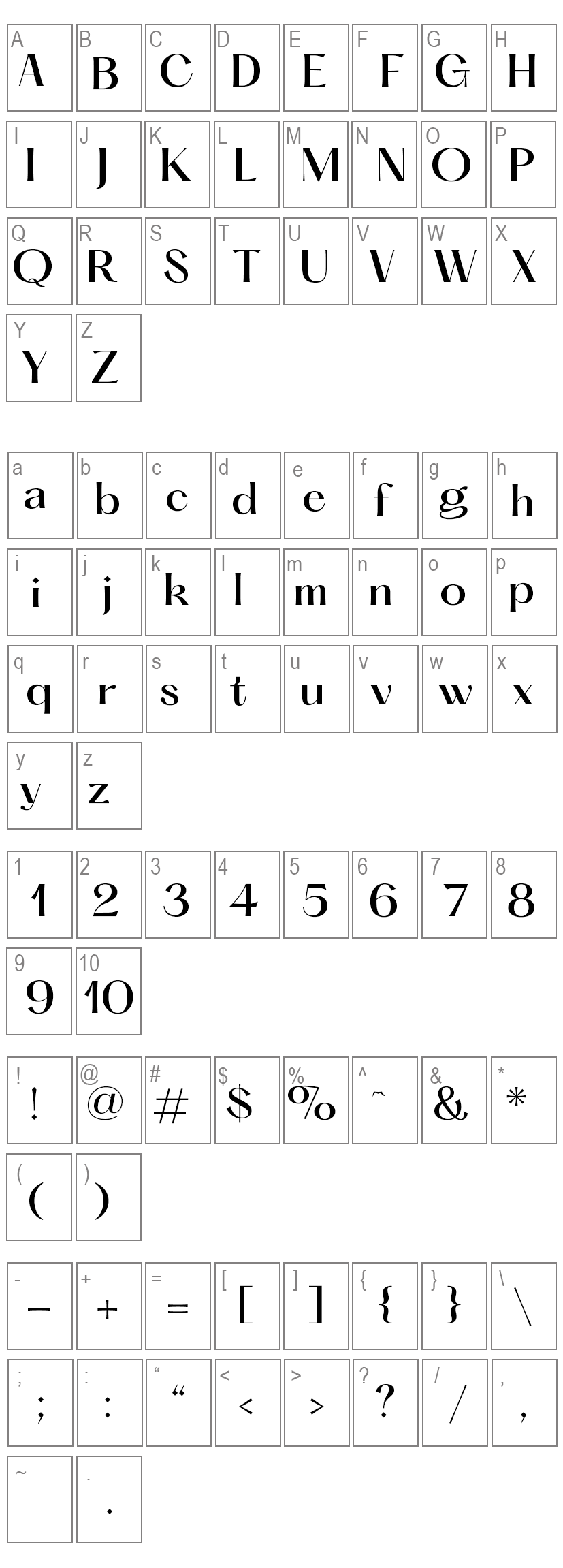 Hatton Font Family Characters Map