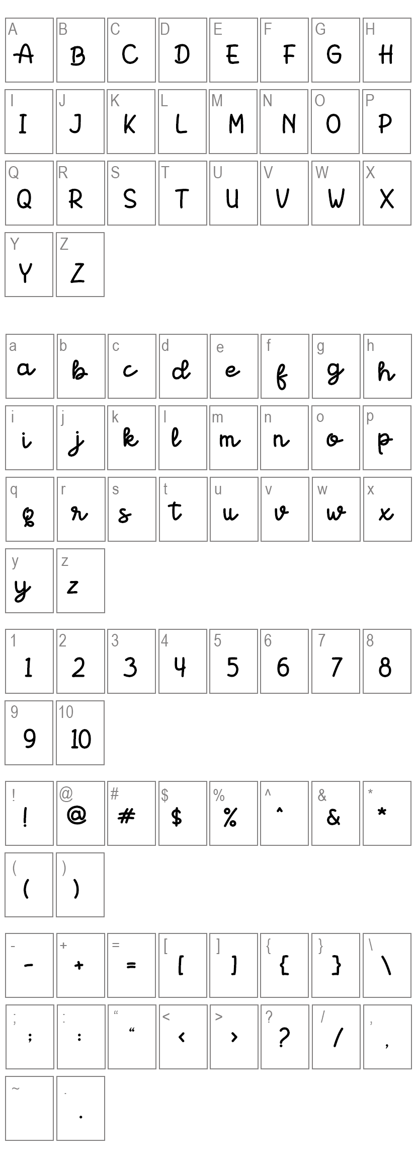 Hello Kitty Font Characters Map