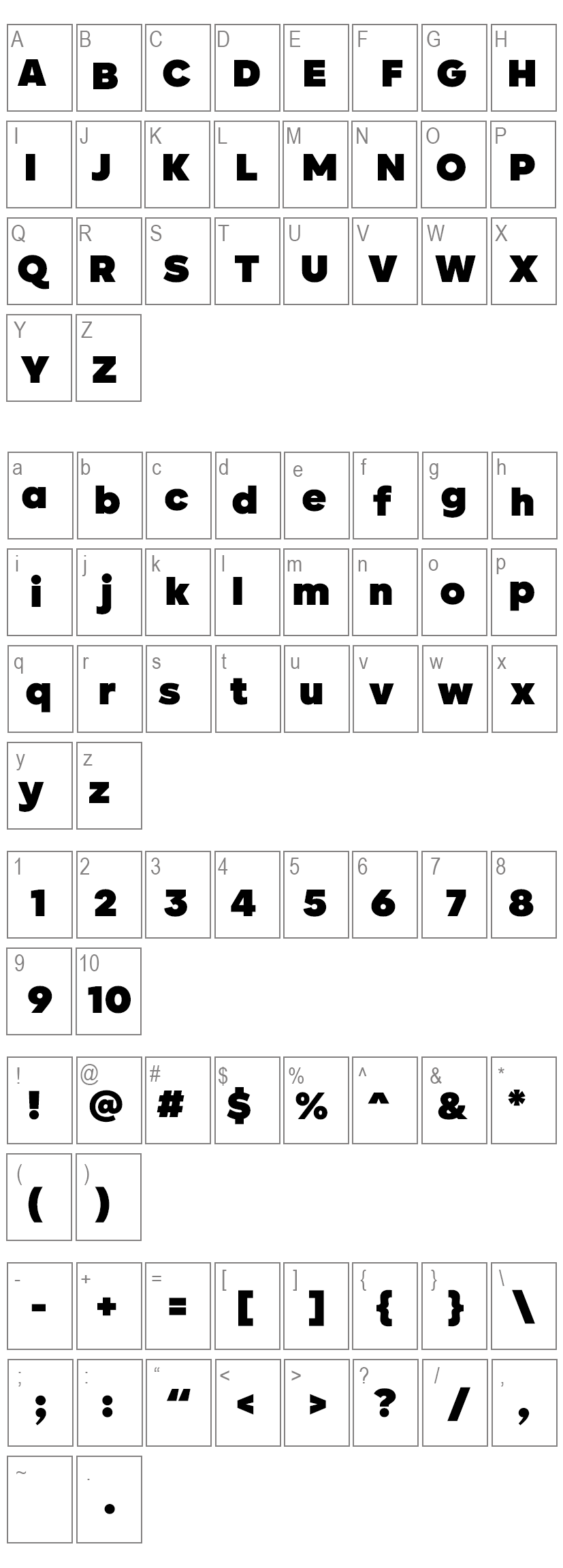 Kinetika Ultra Font Characters Map