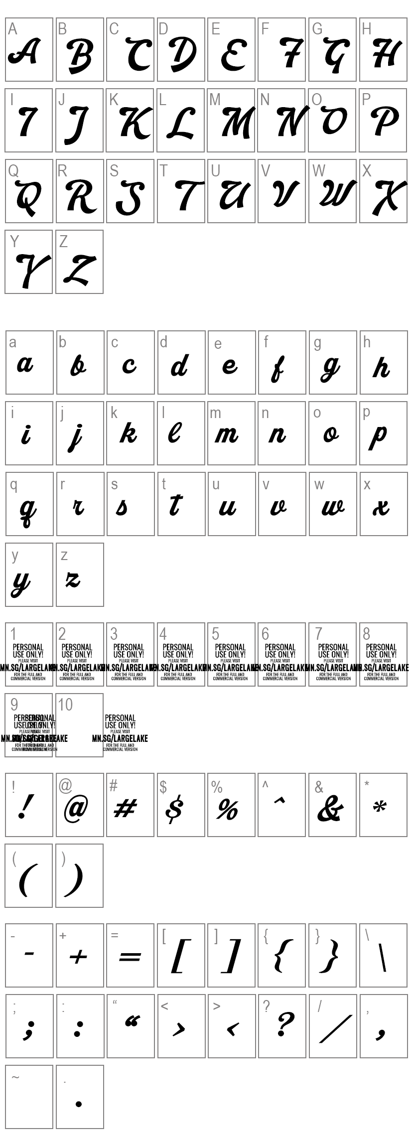 Largelake Font Characters Map