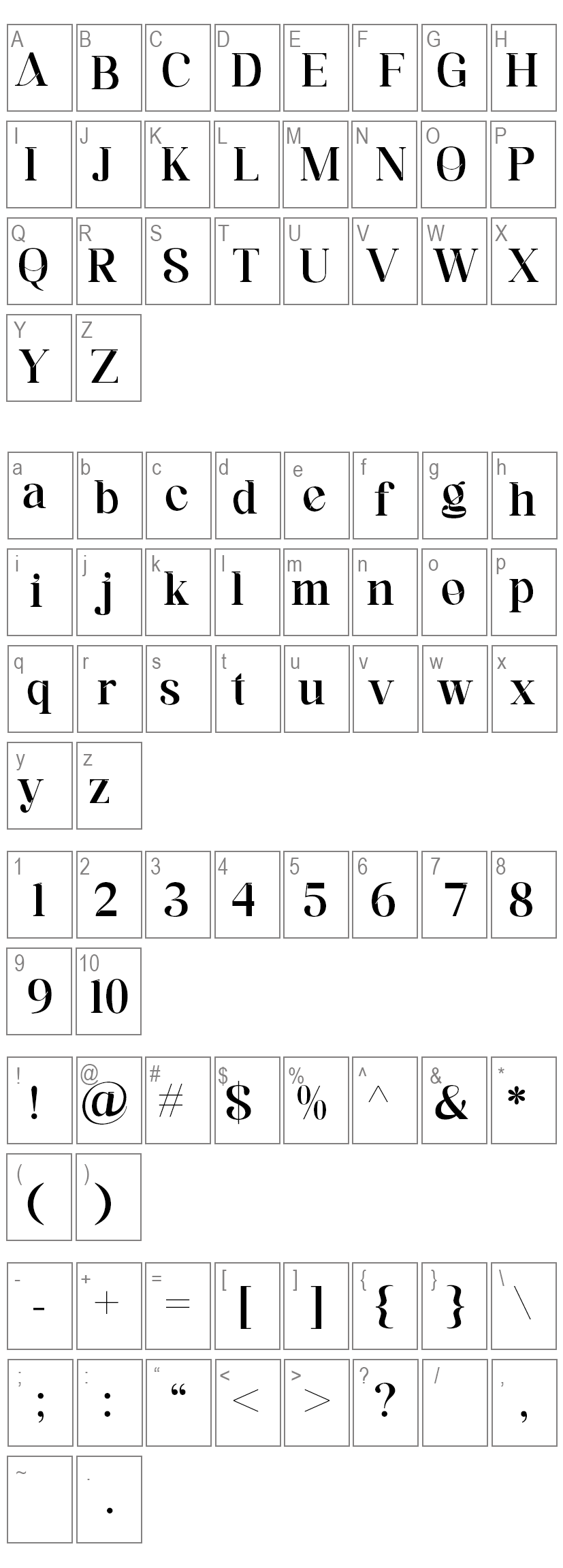 Moreland Font Characters Map