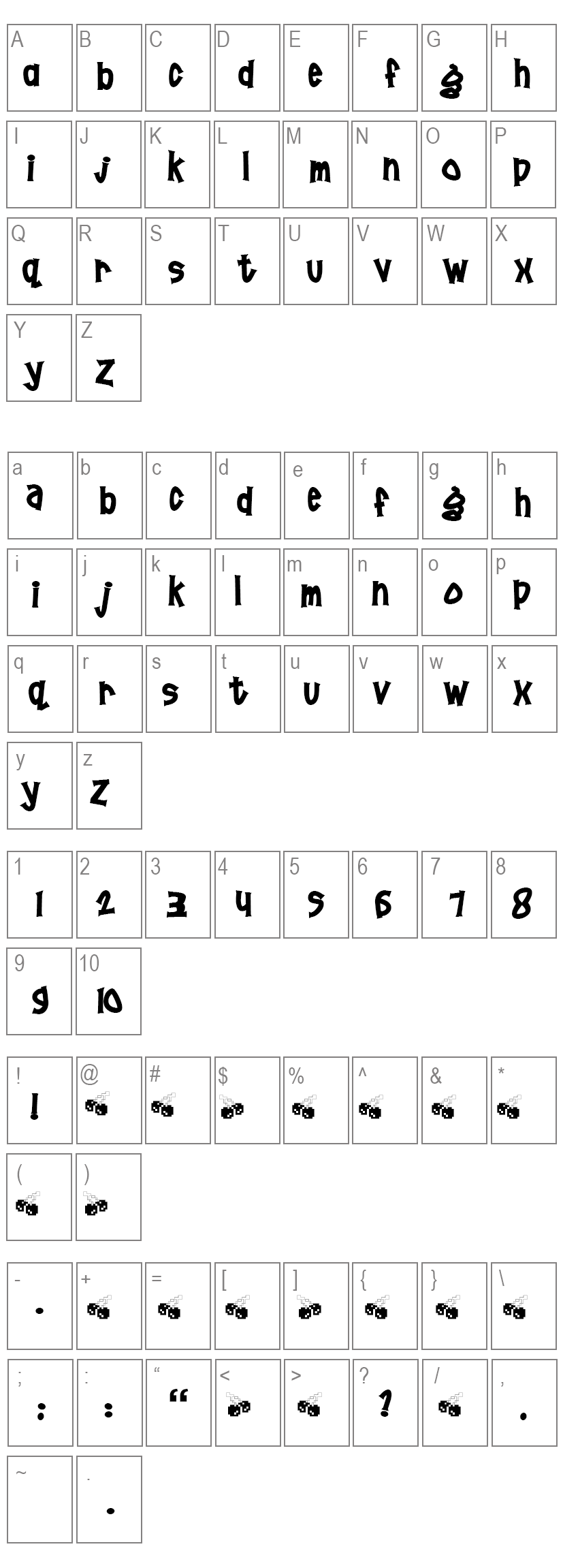 Pornhut Font Characters Map