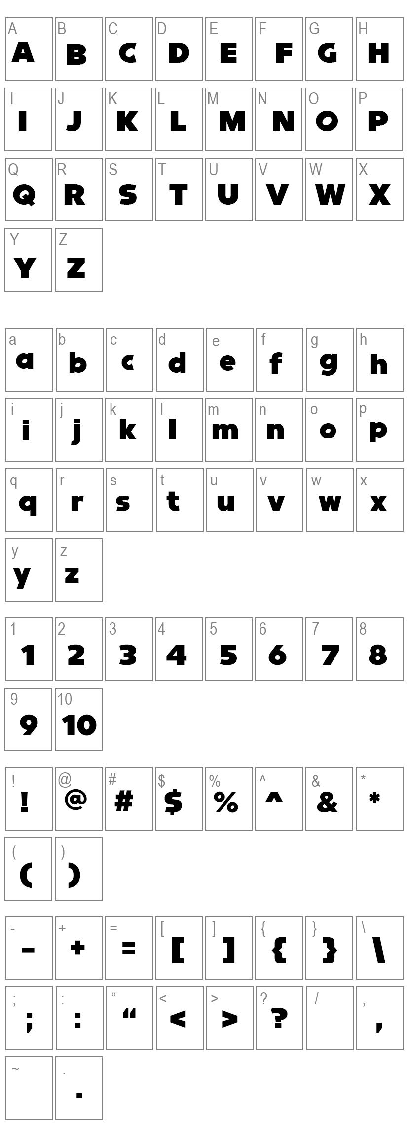 Sonic Font Characters Map