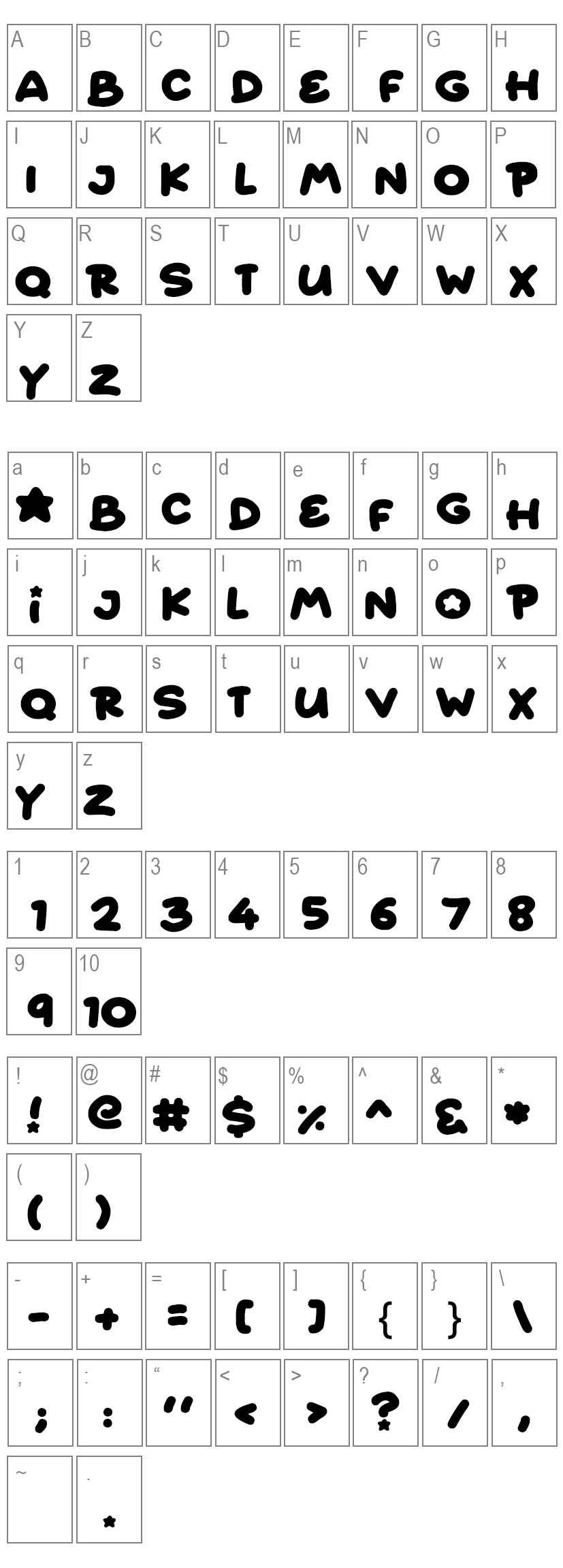 Starborn font Characters Map